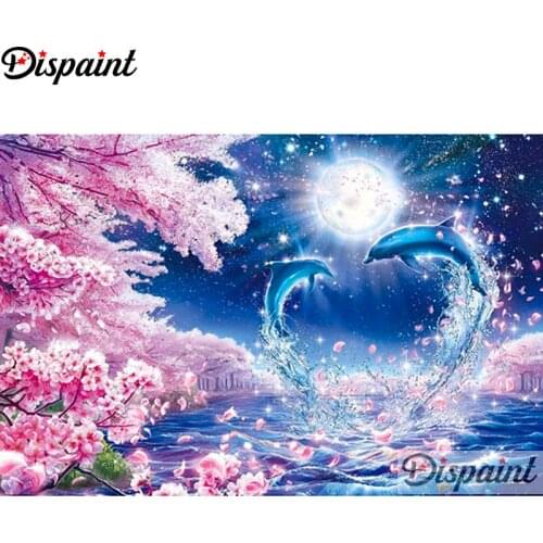 Dispaint Full Square/Round Drill 5D DIY Diamond Painting "Dolphin flower" Embroidery Cross Stitch 3D Home Decor A10220