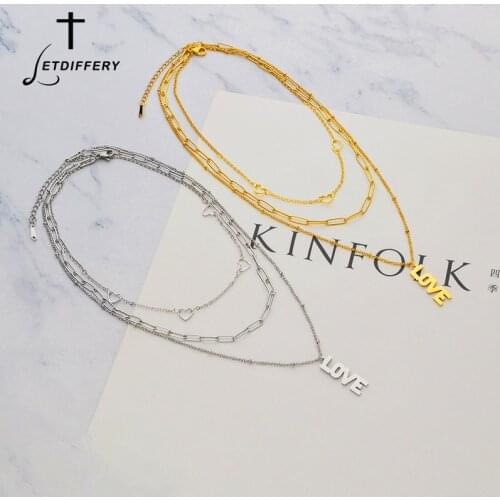 Letdiffery Fashion Multilayer Chain Choker Necklace Love Pendant Jewelry For Women Stainless Steel Party Birthday Gift