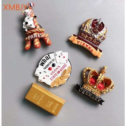 Wholesale Fridge Magnet Refridgerator Magnet Denmark Vienna Crown USA Las Vegas New Orlean Gold Rush Mask Souvenir Free Shipping
