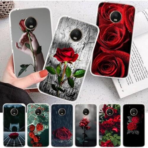 Red Butterfly Roses Flower Soft Cover Phone Case For Motorola Moto G7 G9 G8 G6 G5 E6 E5 One Action Macro Power Plus Play EU + Co