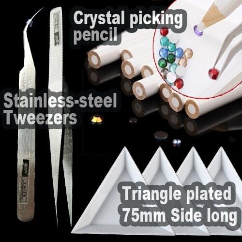 DIY TOOL SET,2 pick up pencils 2 tweezers 4 plates for fashion DIY beads jewelry crystals strass rhinestones nail art trim parts