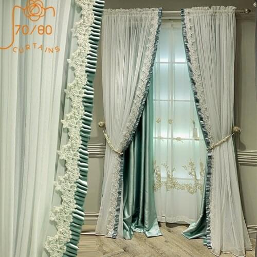 Nordic Light Luxury Lace Edge Stitching Curtains Embroidered Window Screening Curtains for Living Room Bedroom Finished Product