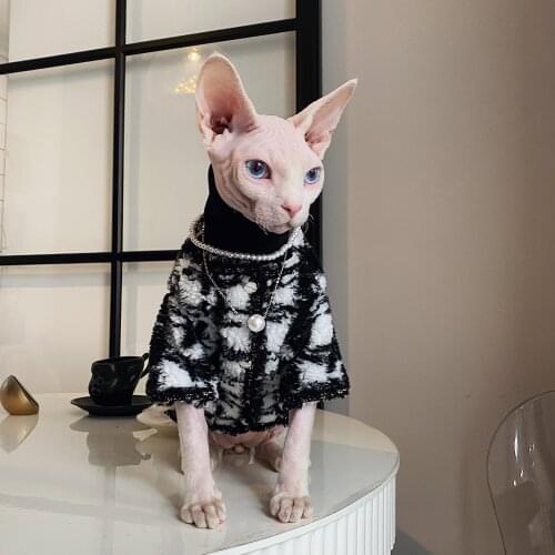 Latest Sphynx Cat Clothes Wool Sweater with Optional Pearl Necklace