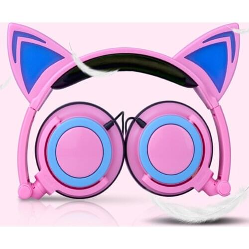 New Children 's Headphone Cartoon Cat Ears Style Headset Folding Mobile Phone Music Headset Glowing Flashing Headphones With LED