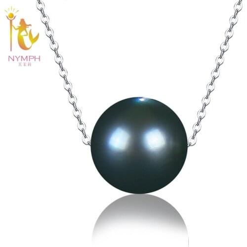 NYMPH Natural Black Tahitian Pearl Jewelry Real 18k White Gold Necklace Pendant Fine Jewelry Wedding Party Gift For Women D237