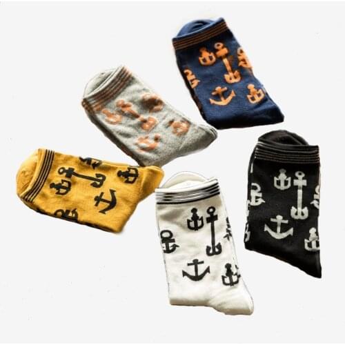Printing Cartoon Ship Anchor Stripe Pattern Man Fashion hip hop happy short Sock Casual Male Business Cotton Socks Autumn Winter