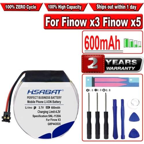 HSABAT 600mAh 403535 Rechargeable li Polymer Round Battery for Smart watch Finow x3 Finow x5 replace lem5 lem 5