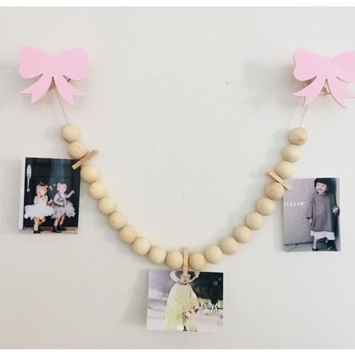 Nordic Picture Frames Hanging Photo Display Wood Beads Girls Bedroom Wall Art Decoration Birthday Party Nursery Decor Organizer