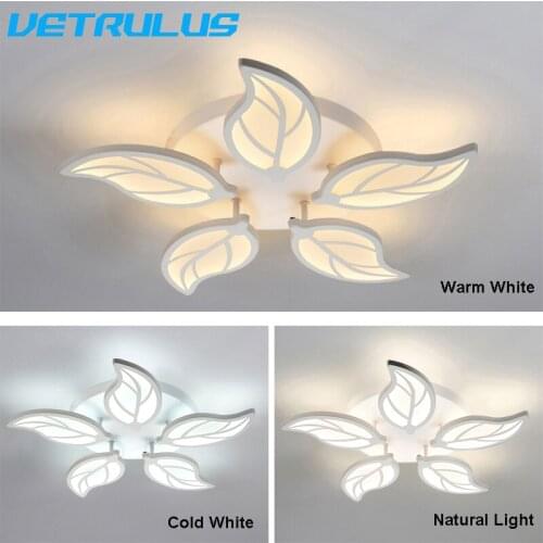 Modern LED Chandelier Balcony Gloss Lamps Smooth Dimming Chandelier Nordic Ceiling Lamp White Acrylic Leaves Art Light Fixture