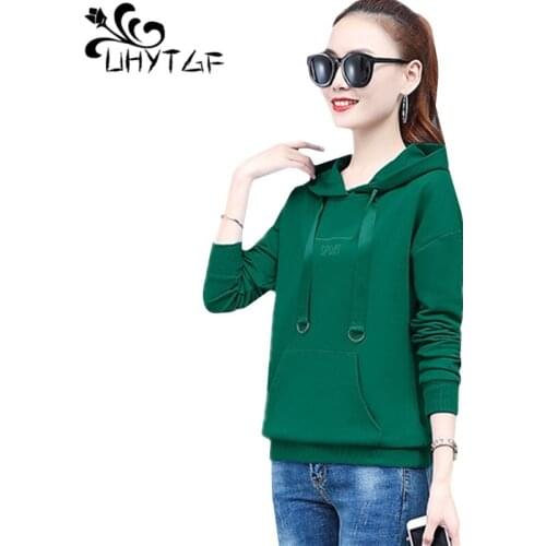 UHYTGF Hooded spring autumn sweatshirt women Cute girl thin coat fashion pullover short hoodies women loose plus size jacket 915