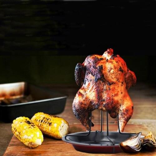 Kitchen Outdoor Thickened BBQ Barbecue Pans Carbon Steel Non-stick Grilled Chicken Holder Rack Chicken Roaster Grill Accessories
