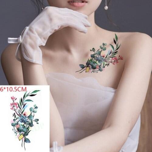 Waterproof Temporary Tattoo Sticker Red green bouquet flowers sexy Body Art Flash Tattoo Fake Tattoo for Women Men