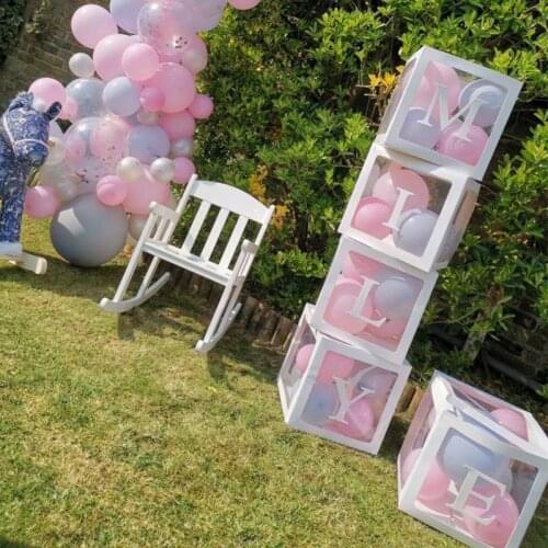 Diy 26 Letter Balloons Box Baby Shower Transparent Name Box Wedding Balloon Air First 1St Birthday Party Decorations Kids Ballon