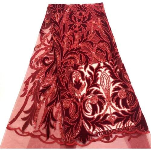 High quality wine African sequence french glitter velvet embroidery Swiss voile organza cord sequins tulle mesh lace fabric