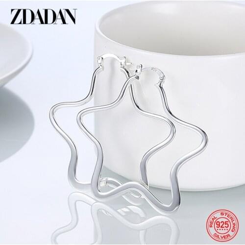 ZDADAN 925 Sterling Silver Charm Star Hoop Earring For Women Geometric Oval Earrings Fashion Engagement Party Jewelry Gift