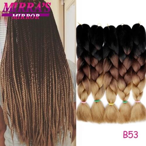 Mirras Mirror 5Pcs Jumbo Braids Hair 24" 100g Braiding Hair Synthetic Hair Extensions Black Brown Ombre Box Braids