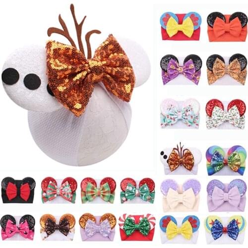 Baby Hair Bows Minnie Ears Headband Floral Waffle Hair Bows Hair Bands DIY Hair Accessories For Girls Baby Kids Headwrap