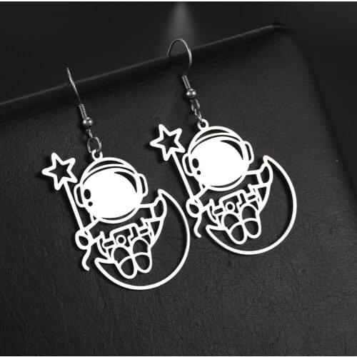 Sipuris Creative Astronaut Earrings Stainless Steel Star Moon Earrings For Women Fashion Jewelry Christmas Gift 2021 New