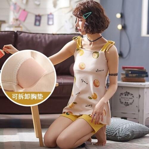 Pajamas women condole sleeveless summer cotton shorts han edition is pure and fresh and sweet students two suits