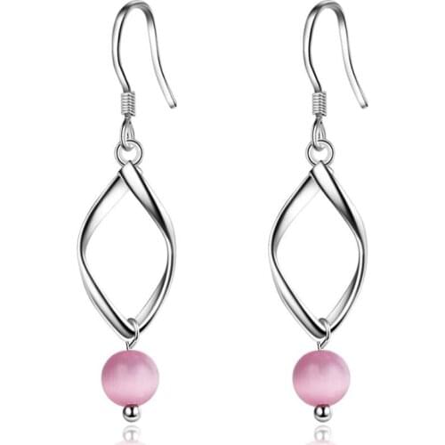 KOFSAC New Trendy Sweet Cute Pink Crystal Geometry Earring 925 Sterling Silver Jewelry Earrings For Women Valentines Day Gifts