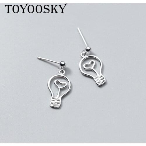 TOYOOSKY 925 Sterling Silver Earrings Fashion Personality Bulb Heart-shaped Earrings Women Simple Short Earrings Ear Jewelry