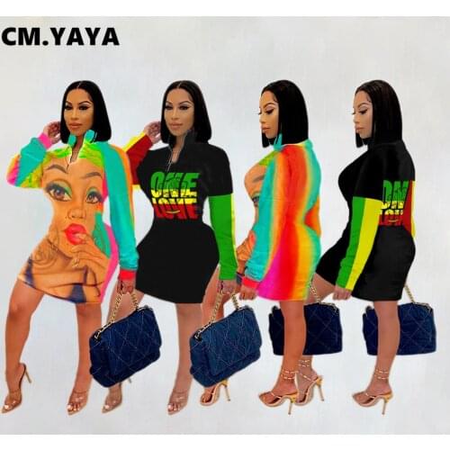 CM.YAYA Letter Patchwork Midi Bodycon Dress for Women Streetwear Long Sleeve Zipper Up Dresses Pencil Vestido fall winter