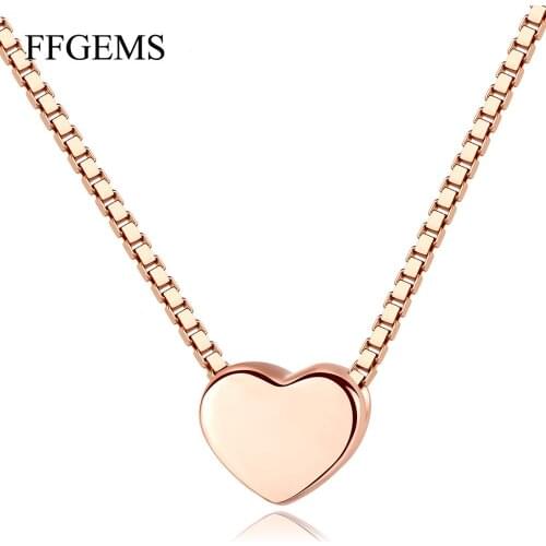 FFGems 925 Sterling Silver Necklace For Women Heart Shape Pendant Choker Necklace Rose Gold Color Simple Style Fine Jewelry