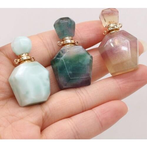 Natural Stone Gem Perfume Bottle Pendant Amethyst Agate Handmade DIY Necklace Sweater Chain Jewelry Accessories Pendants 22x33mm