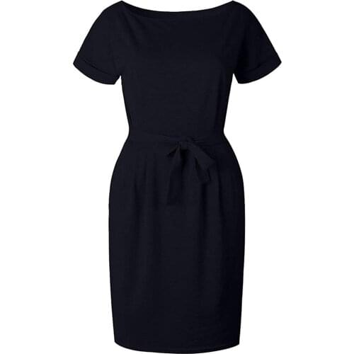 WomenS Casual Dress Summer Dress Short Sleeve Bodycon Tie Waist Cap Sleeve Cotton Fashion Retro T Shirt Round Neck Dress