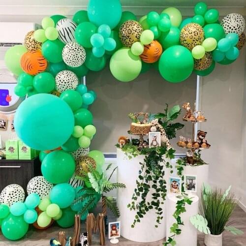 Animal Jungle Forest Theme Green Balloons Garland Kit Tiger Leopard Zebra Print Globos Happy Birthday Party Decors Baby Shower