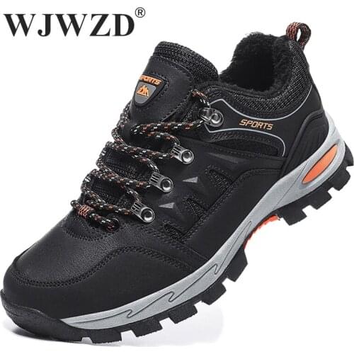 Winter Warm Plush Mens Boots Leather Mens Snow Boots Outdoor Climbing Sneakers No-slip Waterproof Hiking Boots for Couples