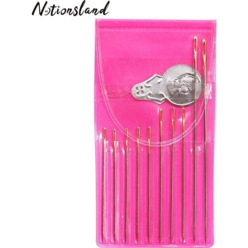 10pcs Hand Sewing Needles Assorted Large Eye Needle & Bow Wire Needle Threader Embroidery Mending Craft Sewing Tool Accessories