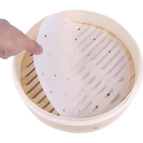 100 Sheet 7 inch Air Fryer Steamer Liners Premium Perforated Wood Pulp Papers Non-Stick Steaming Basket Mat Baking Cooking Paper