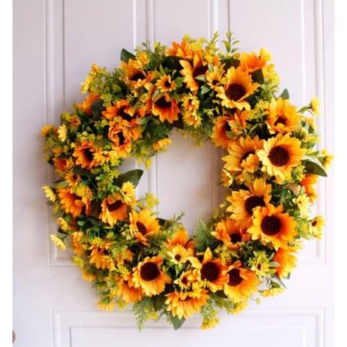 20'' Artificial Sunflower Summer Wreath Green Leaves Fake Door Wall Decor Flower
