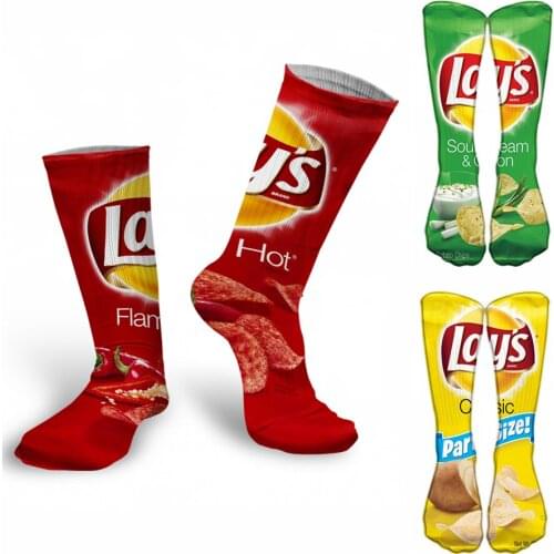 40CM 3D double-sided printing Cotton Food Potato Chips Harajuku Funny Socks Men Women Art Design Printed Novelty Kawaii Socks