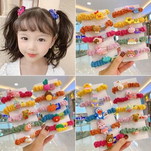 5 Pcs/Set Winter Children Cute Acrylic Cartoon Fruit Scrunchies Rubber Bands Girls Sweet Soft Hair Bands Kids Hair Accessories