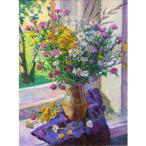 5D Diamond Paintings Daisy Flower Vase Full Square/Round Diamond Embroidery Floral Pictures of Rhinestones Home Decor