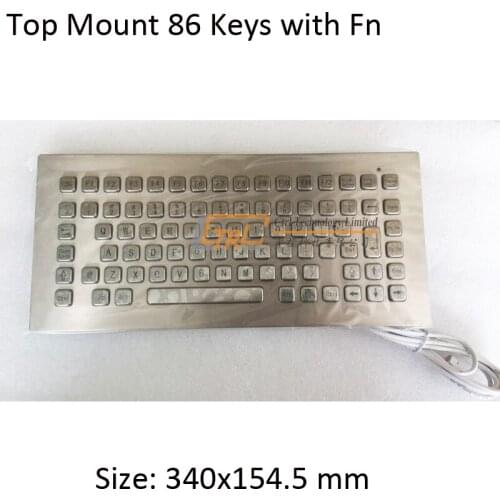 86 keys top panel mount stainless keyboard, metallic industrial keyboard, kiosk keyboard