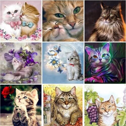 DIY Cat 5D Diamond Painting Full Round Drill Animal Diamond Embroidery Mosaic Rhinestones Cross Stitch Wall Art Gift