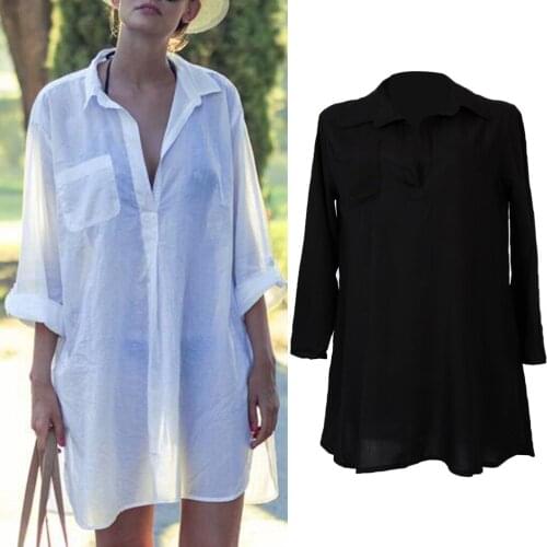 Oversize Swimwear Bikini Beachwear Cover Up Kaftan Sarong Shirt Dress Blouse