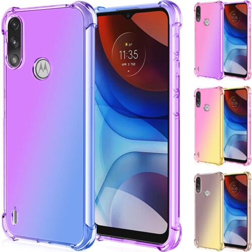 For Motorola Moto E7 Power Case Fashion Half Transparent Gradient Phone Case for Moto E7 Plus E6 Play Airbag Corners Soft Cover