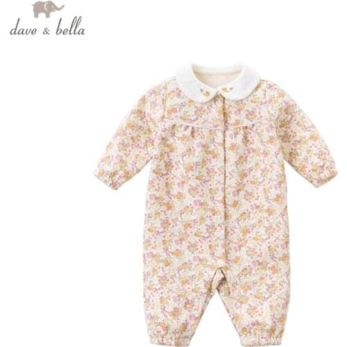 DBM15354 dave bella winter new born baby girls fashion floral print jumpsuits infant toddler clothes children romper 1 piece