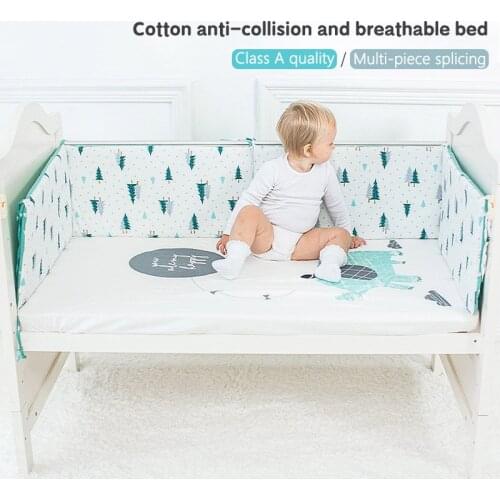 Baby Bed Bumper Newborns Soft Cotton Print Crib Bumper Double-faced Detachable Around Cot Protector Kids Room Decor 120/130CM