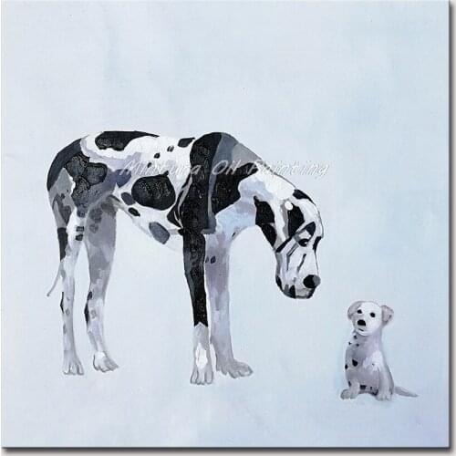 Mintura Painting for Living Room Wall Art A Big Dog and Little Dog Acrylic Canva Oil paintings Hand Painted Home Decor No Framed
