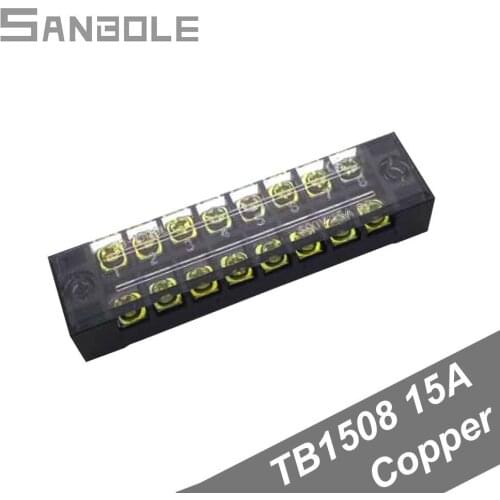 Terminal blocks Copper TB-1508 Connection 15A/ 8 Position Fixed Type Dual Row with protection cover screws (10PCS)
