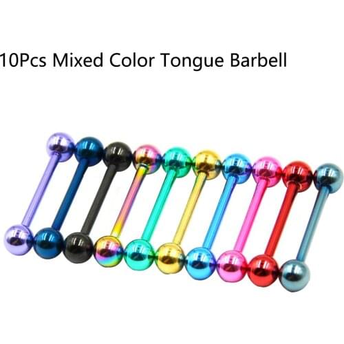 10Pcs Surgical Steel Anodized Colorful Tongue Rings Straight Barbells Piercing 16mm Tongue Retainer Body Jewelry 14G