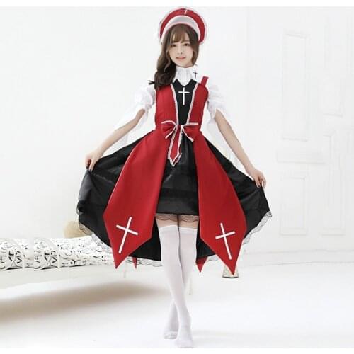 Halloween Christmas Costume Kawaii Maid Jsk Lolita Dresses For Women Vintage Gothic Anime Witch Nun Cosplay Party Dress Cross