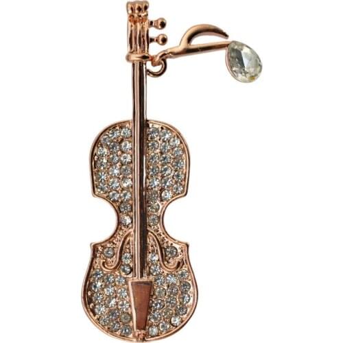 Cute Pins Violin Brooches Rhinestone Love Dress Suit Coat Pinos E Broches Safety Pin Metal Broach Broch Pines Metalicos Brosche