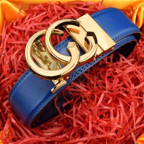 Hot sale Luxury brand Personality Automatic Buckle Blue belts men famous brand genuine leather designer Fashion ceinture homme