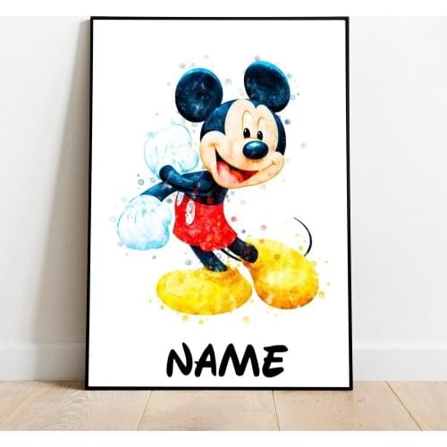 DIY Customize Disney Themed NAME Word Art Print Poster MICKEY MOUSE Canvas Painting Kid Birthday Gift Home Decor